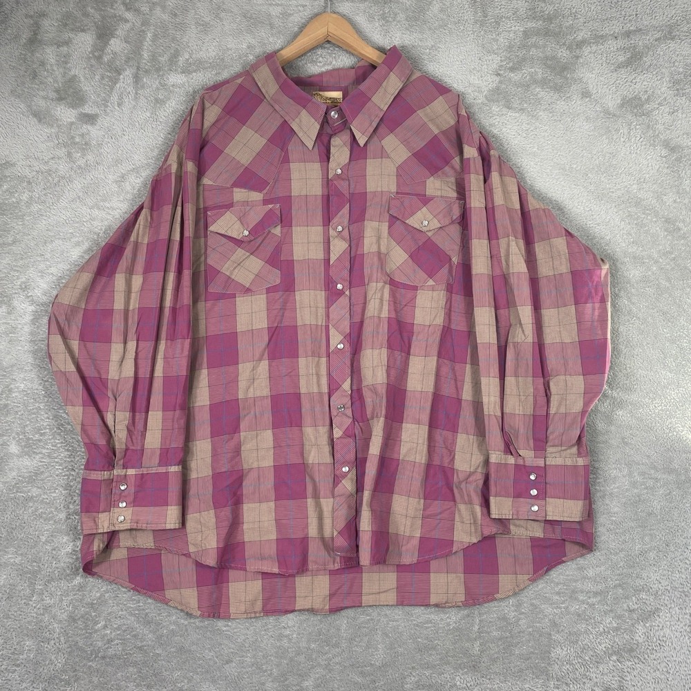 Sierra Ridge Western Shirt Men 2XL Pink Plaid Pearl Snap USA Made Vintage Cowboy